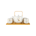 日式ins风茶具套组 带滤网 茶壶1个茶杯4个附竹盘 大理石白色