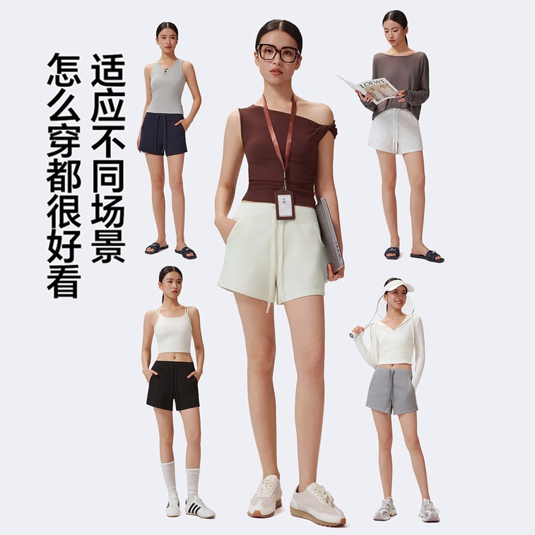 Casual Sports Shorts Eggshell White L 1 piece Air Layer Drawstring Three-point Straight Loose Yoga Shorts Cloud-like Feel For Home Outdoor Use 6