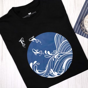 アメリカン GINKGOHOME 海と魚 半袖Tシャツ ブラック XL