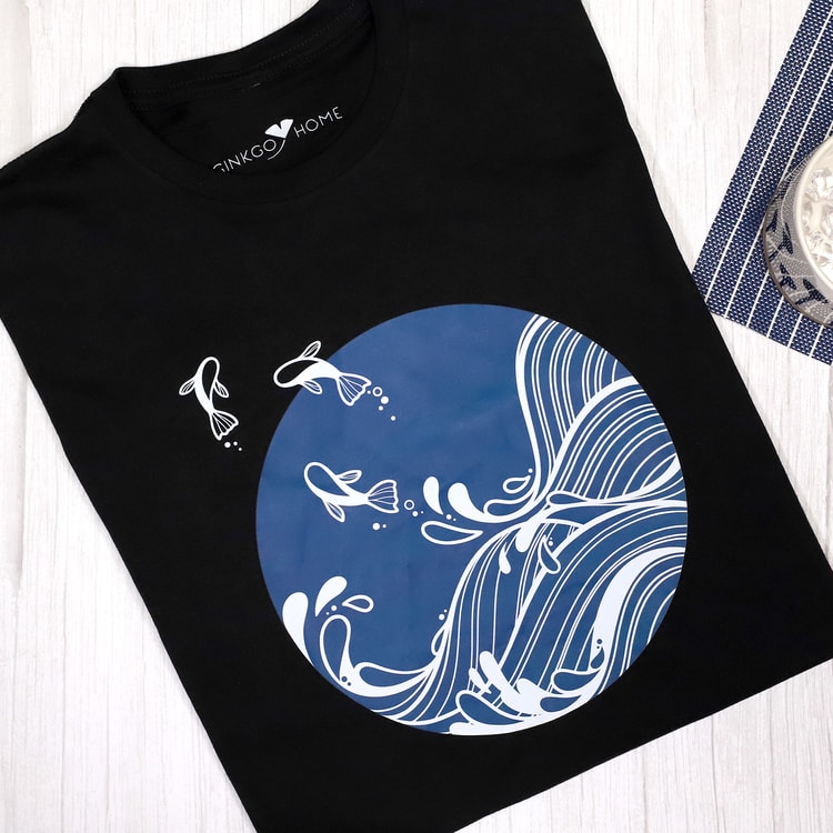 FISH And WAVES Short Sleeve Shirt (Black) XL