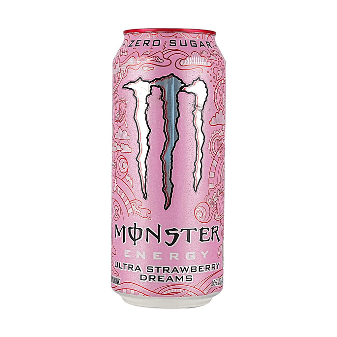 Monster Energy ,Ultra Strawberry Dreams, Zero Sugar Energy Drink, 16 fl oz 【Low Calories】