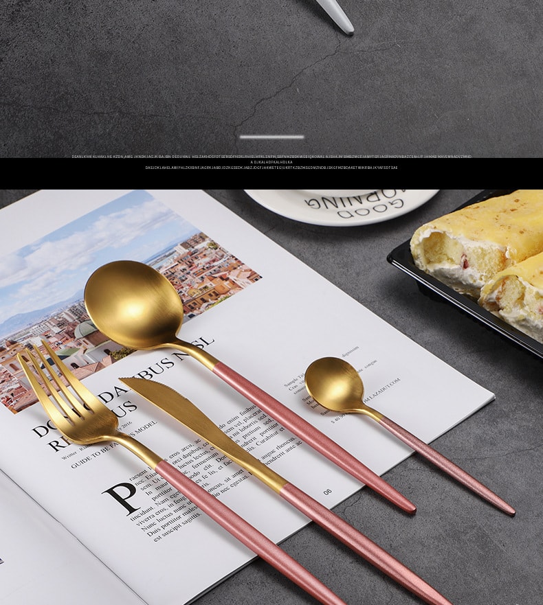 FaSoLa Life 葡萄牙餐具 餐刀 粉银色 304食品级不锈钢 镀金北欧西餐具