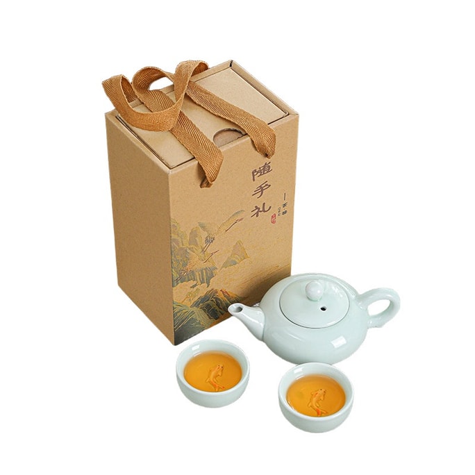 墨青磁急須（ティーペット2個付き）千里山河図ギフトボックス