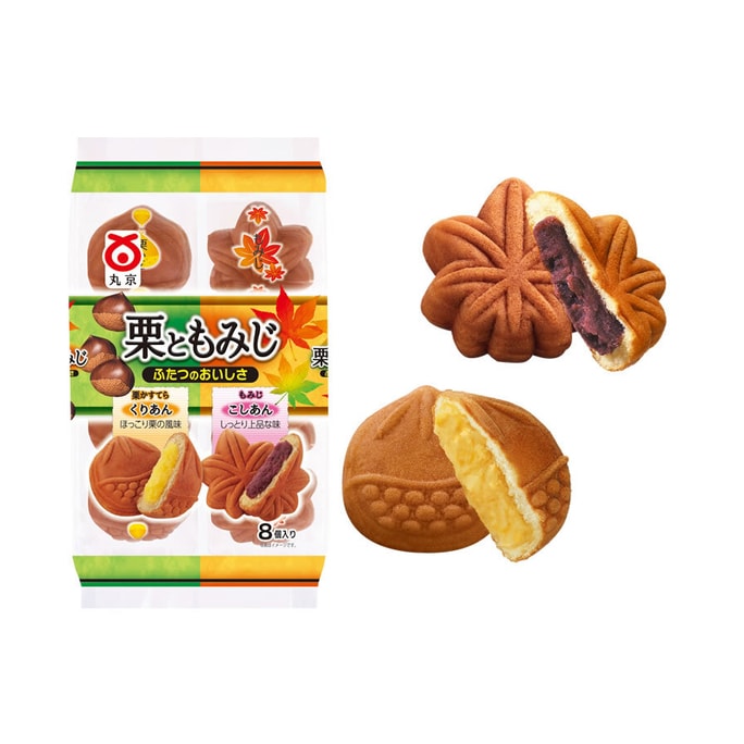 【日本直邮】 日本 丸京 制果 枫叶饼 栗子味 4个+红豆沙 4个