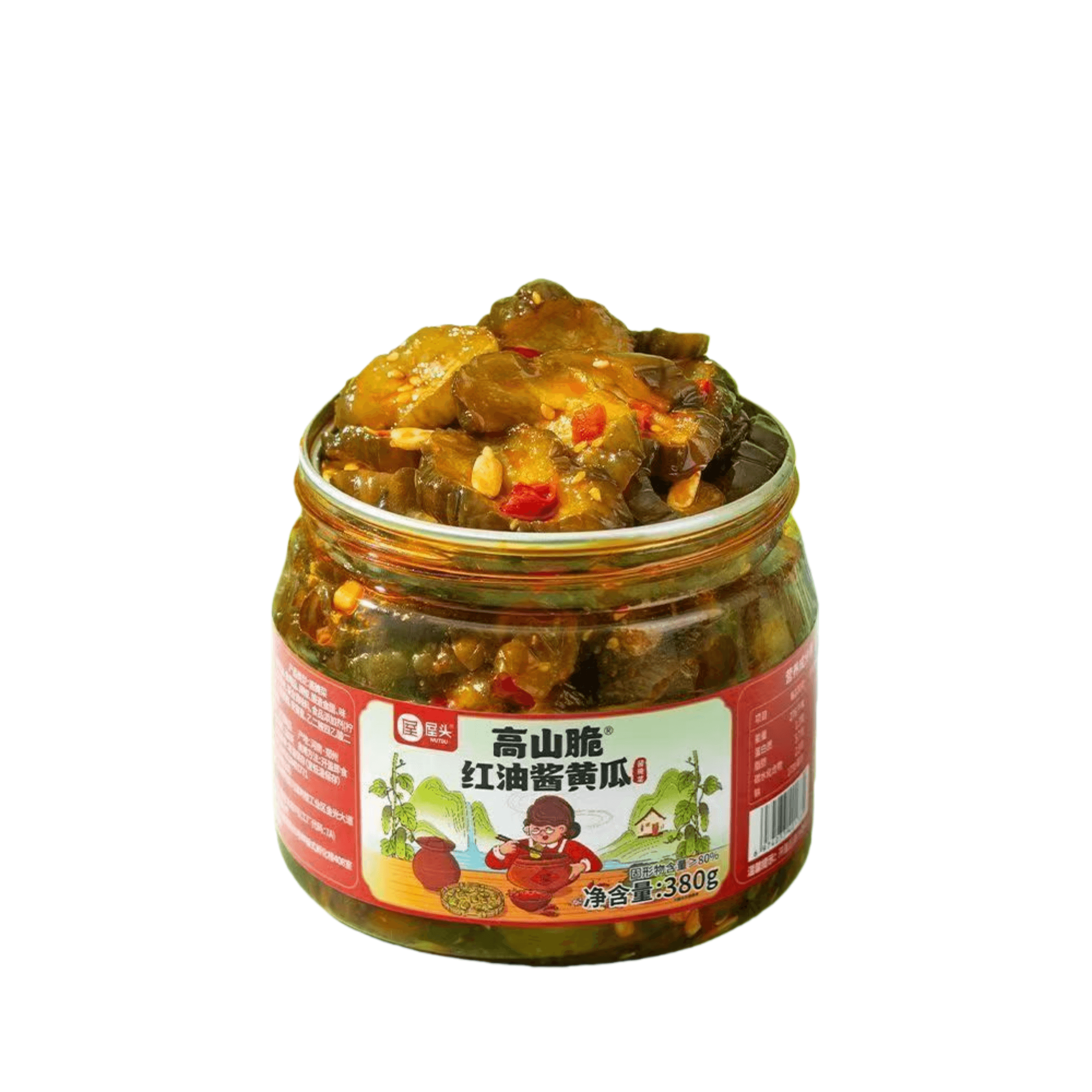 【中國直郵】 屋頭 下餐高山脆紅油醬黃瓜醬菜榨菜爽口下飯菜380克