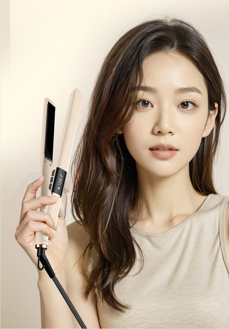 【中国直邮】 博莱雅 美规110V便携干湿两用直发器 5档可调温卷发直发二合一 电夹板造型器 米色 一套