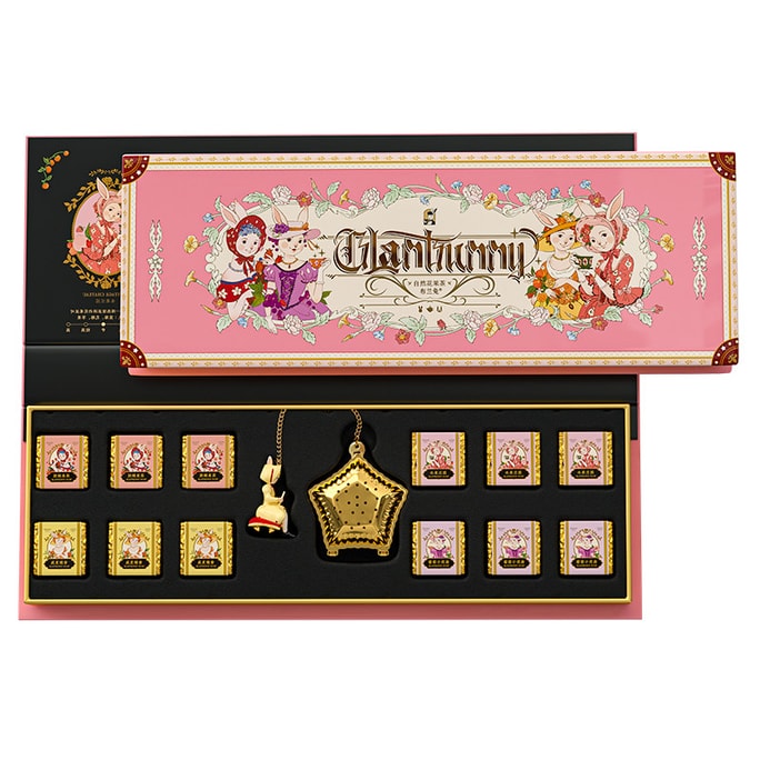 【中國直郵】 布蘭兔 自然花果茶 MINI茶磚禮盒 朗姆果茶4味水果茶含果粒 花青素冷泡茶春季養生茶 生日禮物 48g(12塊)【0茶真花果 純淨植物香氣】