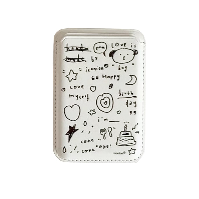 Line Art Heart Bear Magnetic Card Holder Can be Attached to Magnetic Phone Cases or Directly to the Back of iPhones One White Piece