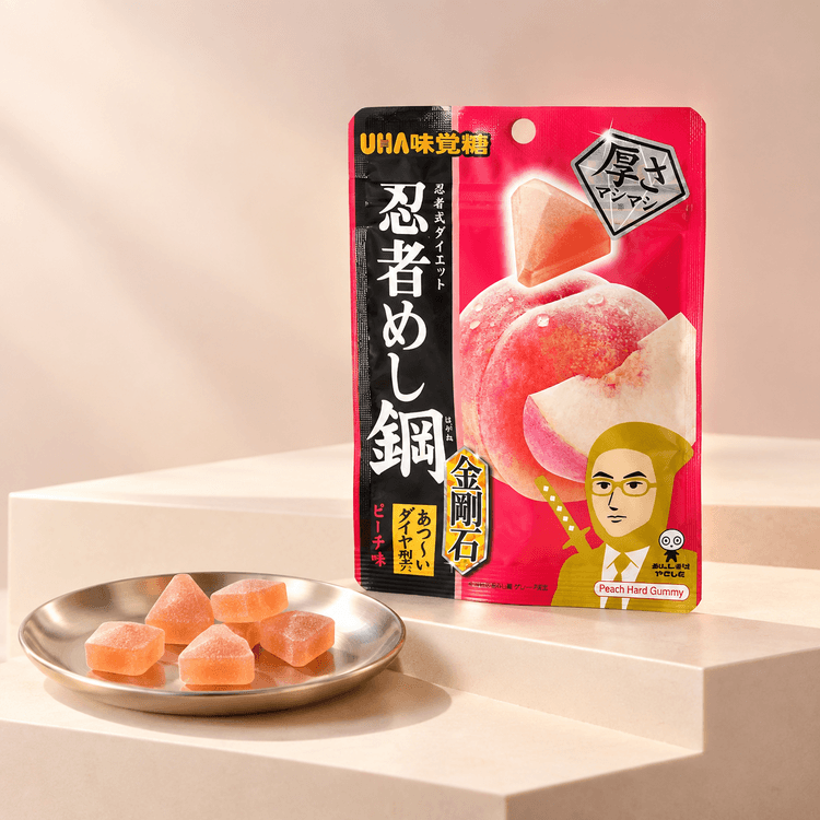 UHA Ninja Meshi Kongoseki Hard Gummy Candy Peach Flavor, 1.58 oz