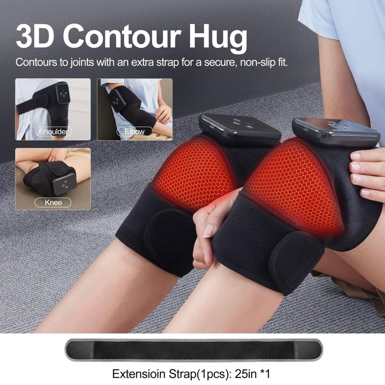 Knee Massager with Heat Vibration for Pain Relief,Electric Heated Knee Brace,with 6 Heat Levels and 9 Massage Mode,Gift for Both Men and Women(Black, Pair) 5