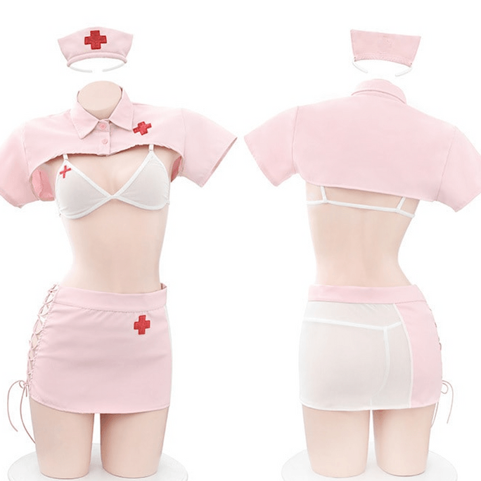 【NEW YORK】Bella’s Fantasy Naughty Nurse 5 pieces Uniform Costume Cut Out Side Lace Up Mini Skirt & Thong