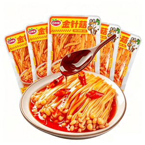 Enoki Mushrooms In Spicy Oil Vegetarian Marinated Dish 20g*5 packs 【100g】 Side Dish, Ready-to-Eat For Noodles Or Rice, Savoury And Spicy