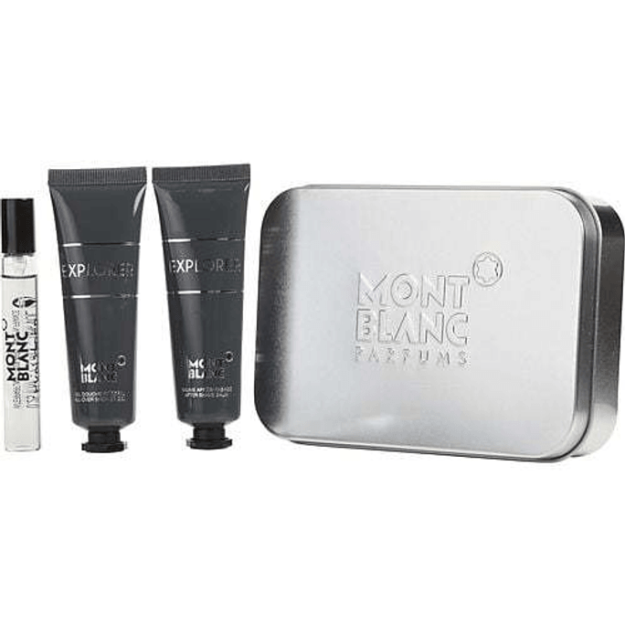 Mont Blanc Explorer Eau De Parfum 0.25 oz Mini & Aftershave Balm 1 oz & Shower Gel 1 oz & Travel Pouch