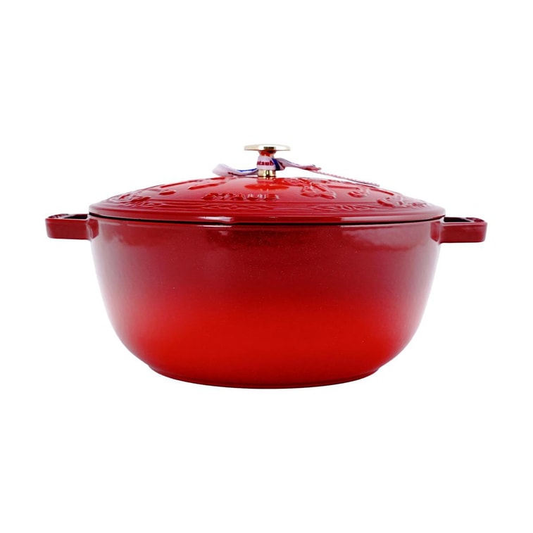 法国STAUB珐宝  马形锅盖黄铜旋钮 经典法式炖锅 樱桃红配黄铜旋钮 5QT 4