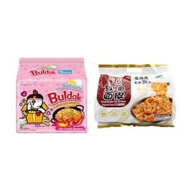 【Perfect Pairing】SAMYANG Buldak Noodles Carbonara Flavor 22.9oz + A Kuan Broad Noodle Sour & Hot Flavor 16.22 oz