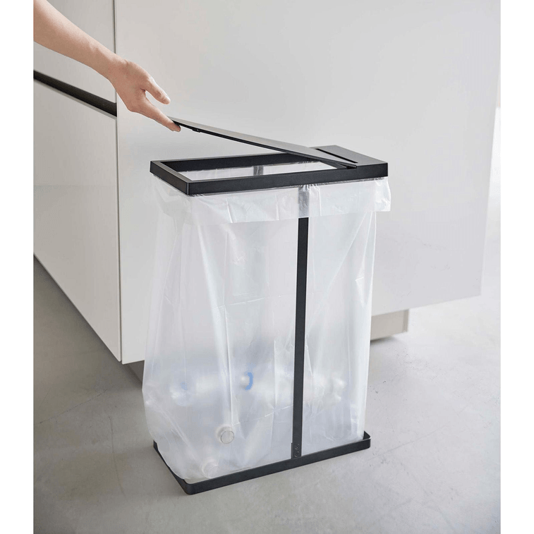 Japanese Yamazaki Home 附蓋垃圾袋架 - 鋼黑 1件 3