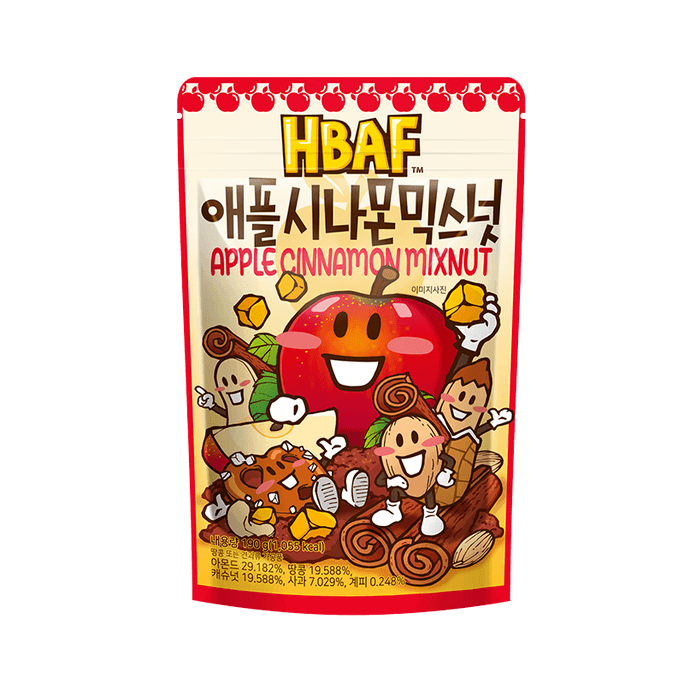 HBAF 애플 시나몬 맛 혼합견과류 스낵 (190g) - 튀기지 않은 땅콩, 사과 청크, 캐슈넛, 아몬드 (한국 수입)