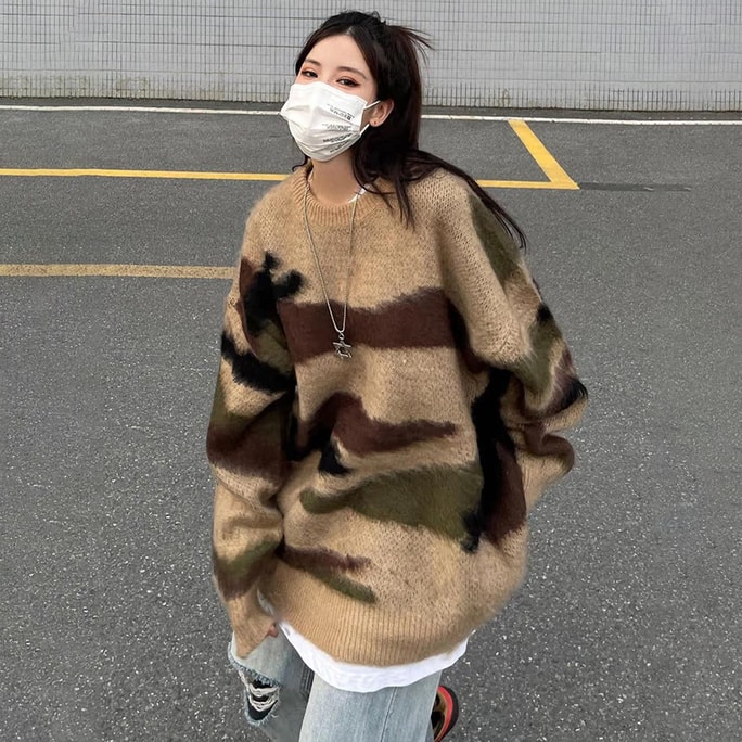 New Retro Niche Knitted Sweater Brown M
