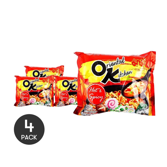 Oriental Kitchen Instant Stir-fried Noodles , Hot & Spicy Sauce , 3 oz *4【4 Packs】