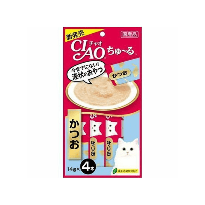 【日本直邮】 日本 CIAO 猫零食 啾噜柔软肉酱 补水肉泥猫条 鲣鱼 14g*4