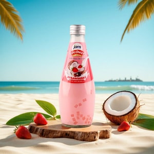 Coconut Milk Drink with Nata De Coco Strawberry,9.8 fl oz