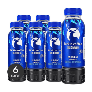 瑞幸咖啡 经典美式 浓咖啡 300ml *6【6份超值装】【0糖0脂0卡】【1.5倍咖啡因 提神醒脑必备】