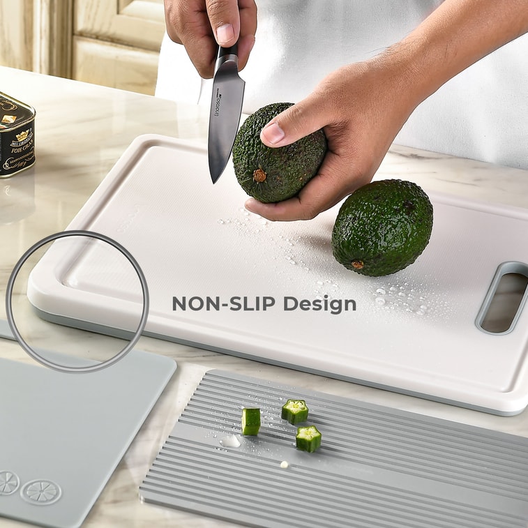 LINOROSO キッチンまな板 3点セット まな板 解凍トレイ付き 持ち運び簡単 アウトドア ホワイト 5