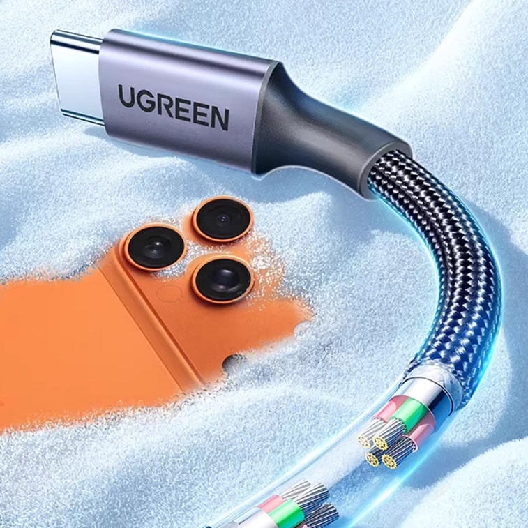 【中国直送】UGREEN 100W フラッシュチャージデータケーブル（1本）[オーロラシルバー、長さ1メートル] Apple 15-17/Samsung/Xiaomi/HuaweiなどのAndroidスマートフォンやノートパソコンに対応、デュアルType-C充電ケーブル 9