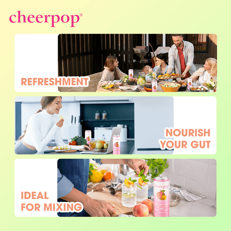 Cheerpop Yuzu & White Peach Sparkling Fruit Juice Blend - Prebiotic, Probiotic & Postbiotic Functional Beverage - Real Fruit Juice - Gluten Free - No Caffeine - 11 Fl Oz - Pack Of 6 5