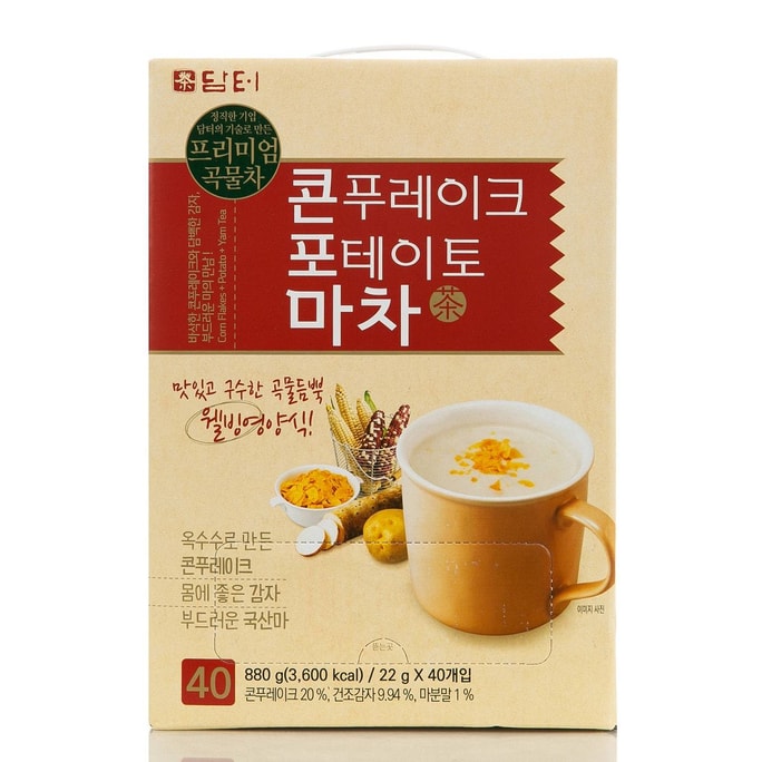 Damtuh Traditional Korean Tea Corn Flake Potato Yam Powder Drink Snack Meal Replacement - 22g x 40 Sticks