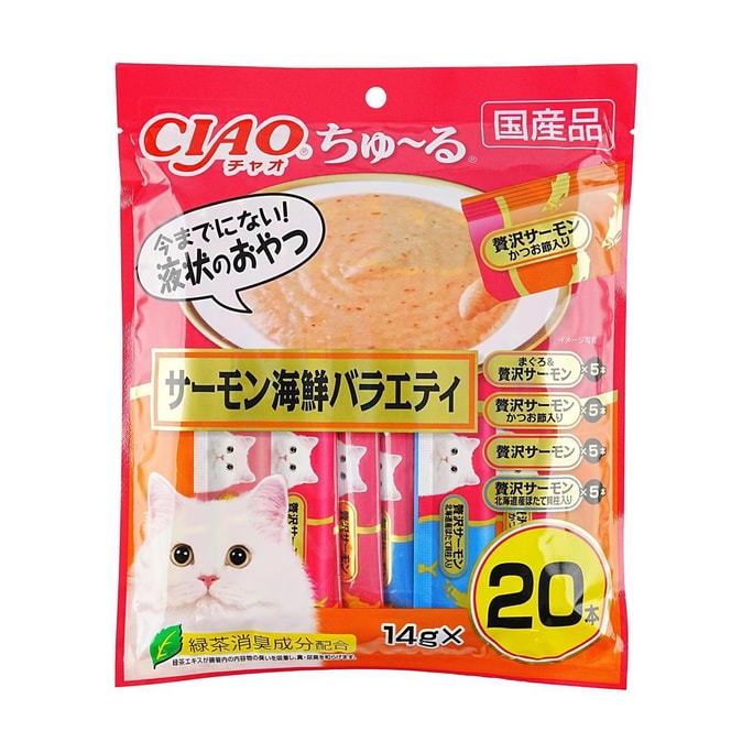 Pet Food Cat Churu Treat Salmon Seafood Mixed Nutritional Cat Sticks 0.49 oz*20 Sticks