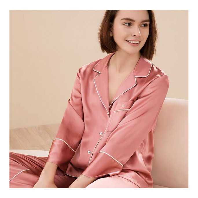 Real Silk Pajamas Female Mulberry Silk Home Clothes Suit YSF8C209-2019#Carmine(heavy lb 19 m/m) XL