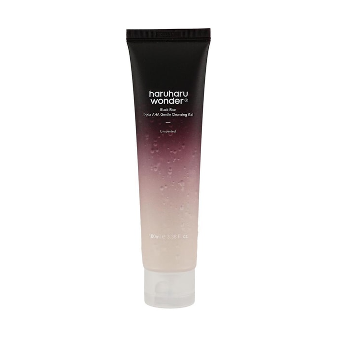 Black Rice Triple AHA Gentle Cleansing Gel, 3.38 fl.oz. - Vegan, Unscented, Makeup Removal to Exfoliation