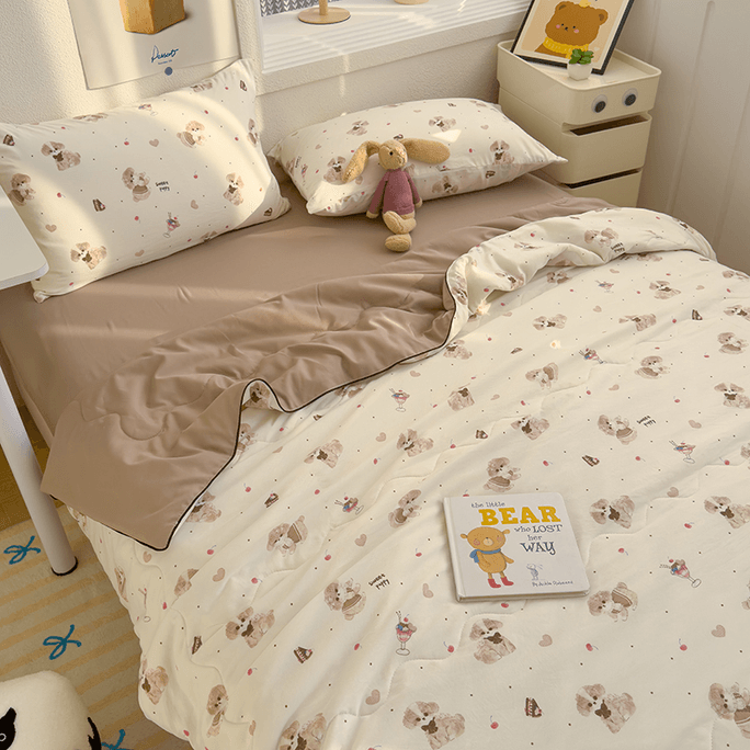 【中国直送】Lullabuy 繊細で涼しい大豆繊維二層糸エアコンキルト 夏用キルト（キルトのみ）クイーンサイズ クッキードッグ
