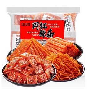 中國 直郵 比比贊網紅辣條 辣片 辣絲 辣塊 童年小零食麻辣混合四種辣條 360g 約12包