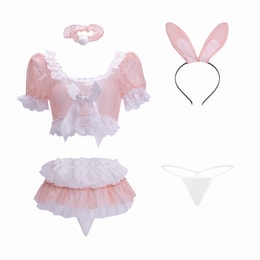Fun Lingerie Sexy Soft Gauze Bubble Sleeved Bunny Girl Fluffy Short Skirt Pink One Size (No Stockings)