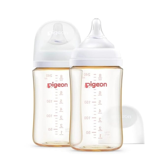 日本PIGEON貝親 奶瓶新生兒PPSU奶瓶寬口徑 自然實感仿母乳第3代 240ML 2個裝 配2個M奶嘴(3-6個月)