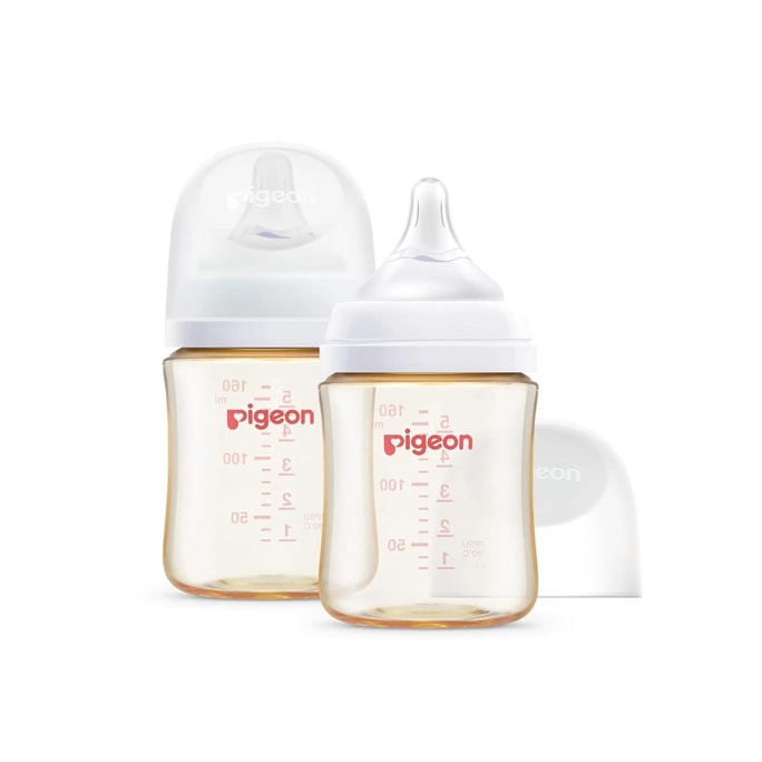 Pigeon PPSU Nursing Baby Bottle Wide Neck | Easy To Clean | 5.4 Oz (Pack Of 2 ) Includes 2Pcs SS Nipples (0m+)