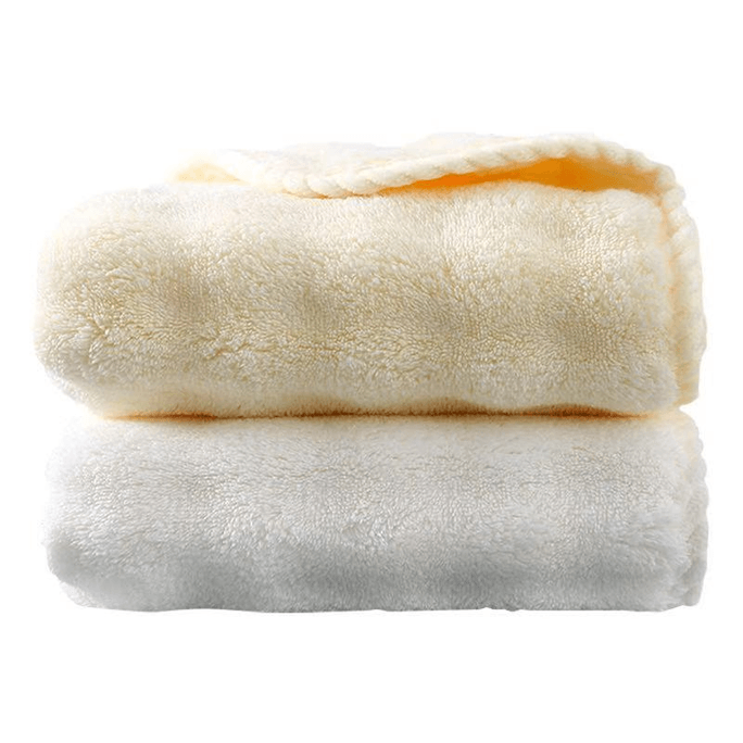 데환 소프트 퀵 드라이 흡수 타월, 2개입 (노란색 + 흰색), 밀크 플리스 소재, 피부 친화적이고 수분 흡수력이 뛰어남, 머리, 목욕, 얼굴, 손, 발 건조에 적합, 34cm x 70cm