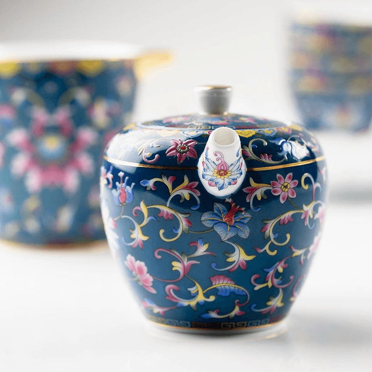 Chengyi Colorful Enamel Porcelain Tea Sets 9 pcs(Sapphire) - Yami.com
