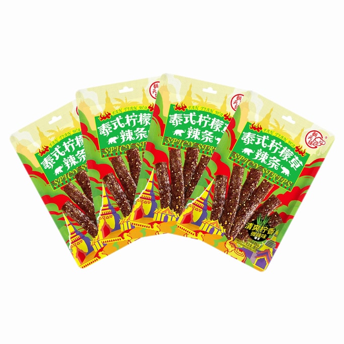 【中国直邮】 翻天娃 泰式柠檬草辣条辣条微辣58g*4包