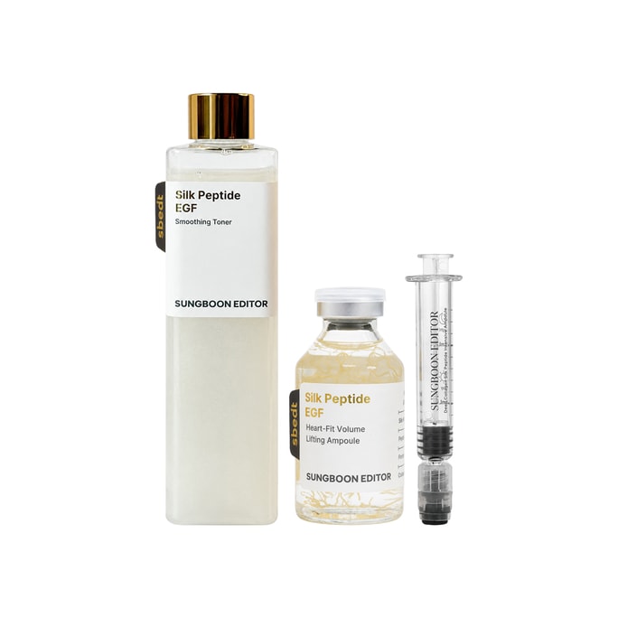 실크 펩타이드 EGF 리프팅 세트 - 스무딩 토너 300ml (10.14 Fl. Oz.) & 하트핏 볼륨 리프팅 앰플 40ml (1.35 Fl. Oz.) 주사기 어플리케이터 포함