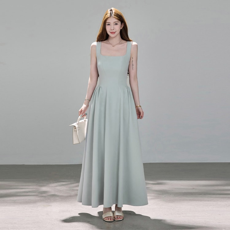 dress size for slim ladies French Slip Mint Blue (Sleeveless Long Dress) M 1 Piece Sophisticated Elegant Lady Style Waist-cinching Slim-fit Flowy Long Dress With Unique Design The double