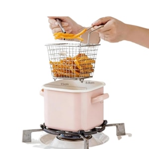 Mingcai Mini Pot Single-Serving Home Hot Pot Personal Pot Small One-Person Meal 【Hot Pot 2-Piece Set】Cherry Pink Frying Pot + Mesh Scoop (Compatible with Induction Cookers/Gas Stoves)