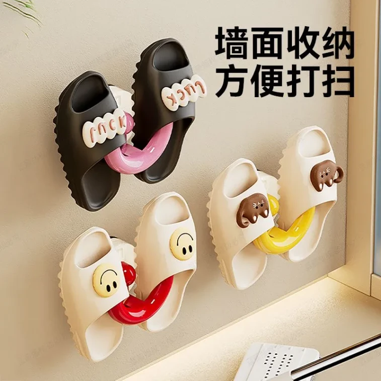 Dopamine Suction Cup Slipper Rack, No-Drill Wall-Mounted Draining Slipper Holder, Mixed Color Set of 4 6