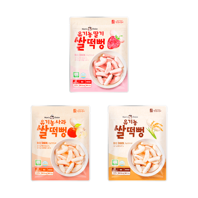 韩国AVIEW 有机米饼 宝宝婴幼儿零食  磨牙饼干 无添加非油炸磨牙棒 草莓味+苹果味+原味【超值3种口味】