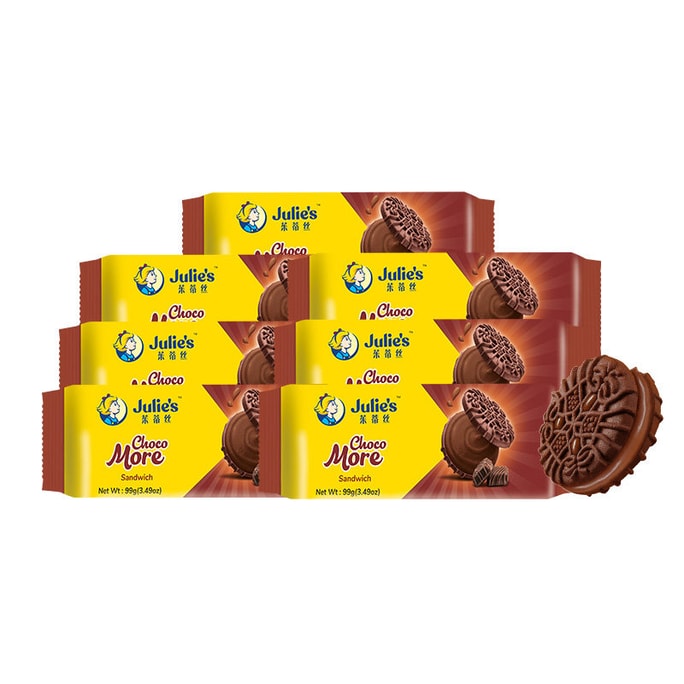 Julie's Chocolate Sandwich Biscuits, 99g x 7 Packs. n Imported, Real Cocoa (No Substitute). Rich, Creamy & Crunchy Snacks for Office & Home