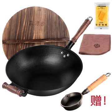 30-34cm Chinese Traditional Iron Wok Handmade Large Wok with Wooden Handle  Frying Pan Non-stick Wok Gas Cooker Kitchen Cookware