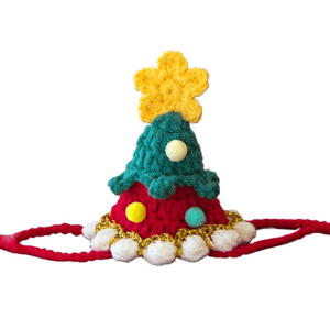 【中国直送】Pet Time - ペット用ハンドメイドニットクリスマス帽子 水玉模様とバブルトリム付き (ワンサイズ、20cm x 1)