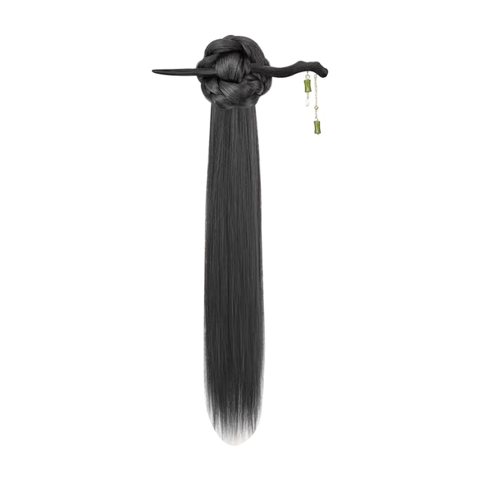 New Chinese Style Simulation Hairpin Wig New Chinese Hairpin [Natural Black] Straight Hair Tail With Hairpin F
